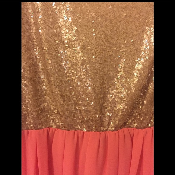 Pink Chiffon & Gold Sequin Dress.  Large - Picture 4 of 6